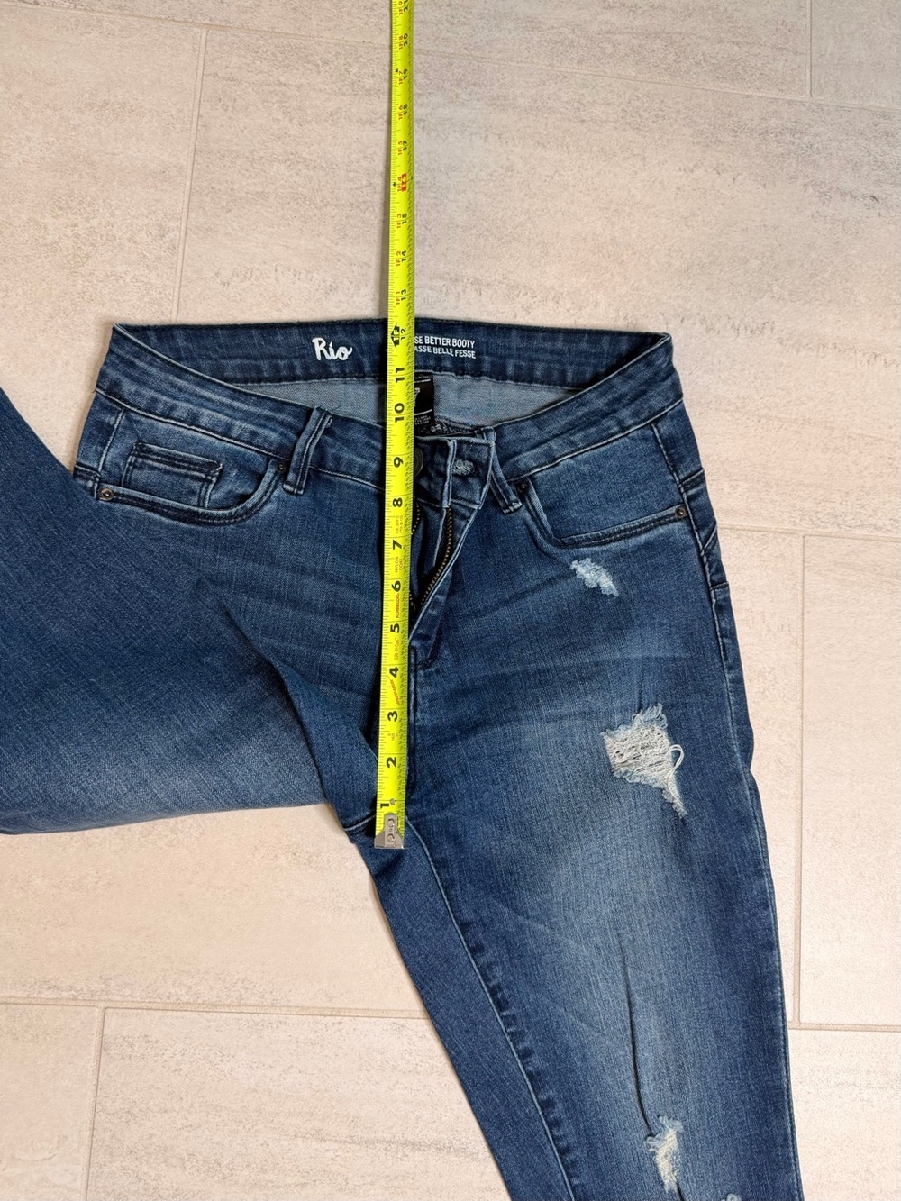 Dark Blue Skinny Jeans with Frayed Hem - Picture 6 of 9